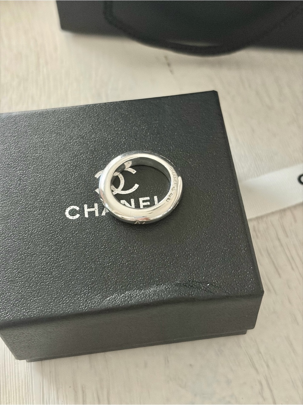 Chanel Sterling Silver Logo Ring - Size 7 - Picture 3 of 10